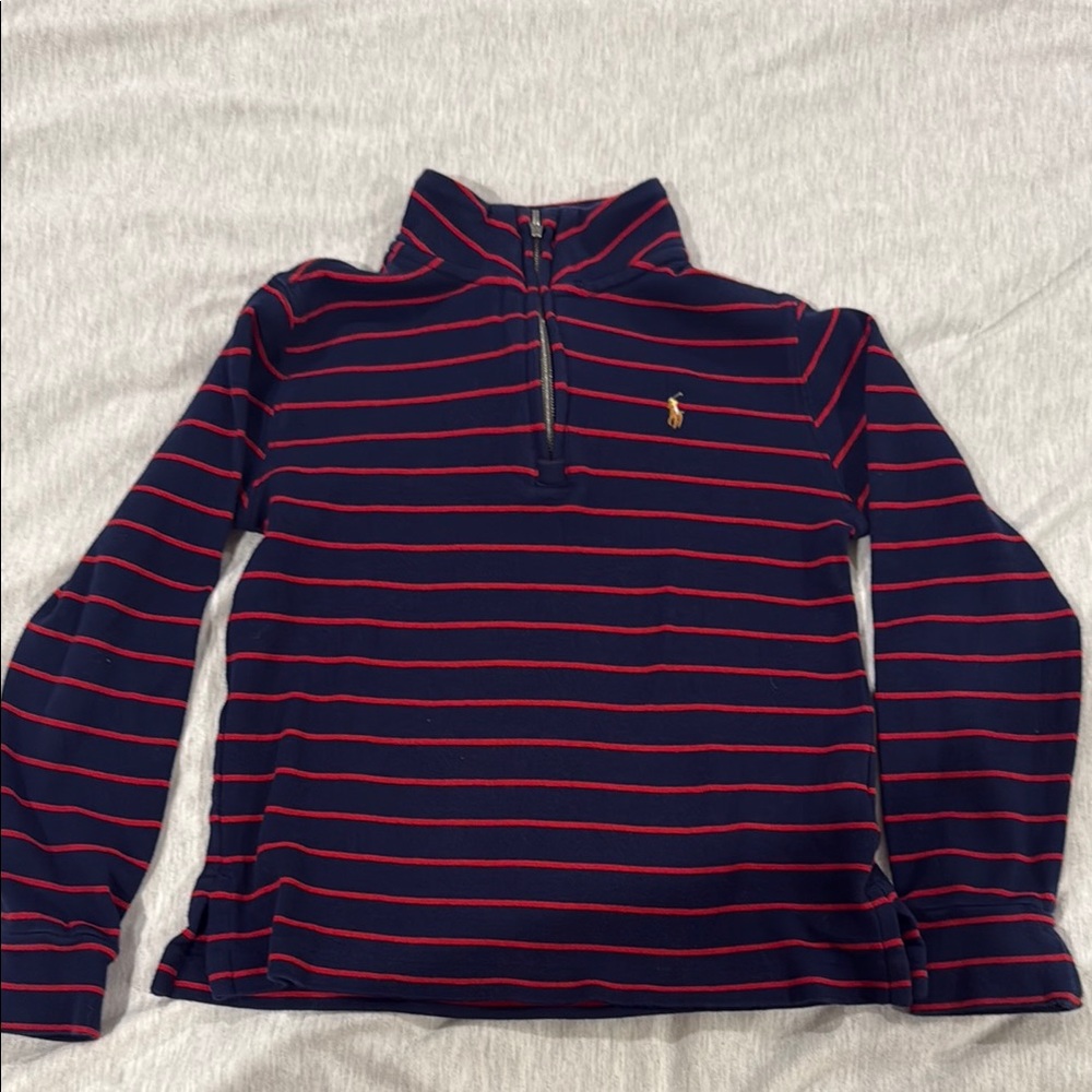 Polo by Ralph Lauren Navy Blue and Red Quarter-Zip Sweater